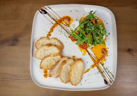 Humus Mozzarela y pesto de tomate